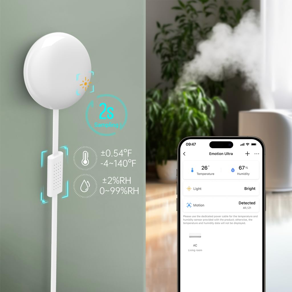 eMotion Ultra 60GHz mmWave Radar WiFi Smart Presence Sensor, IR, Brightness, Temperature and Humidity, MQTT Home Assistant, Compatible with Alexa and Google Home