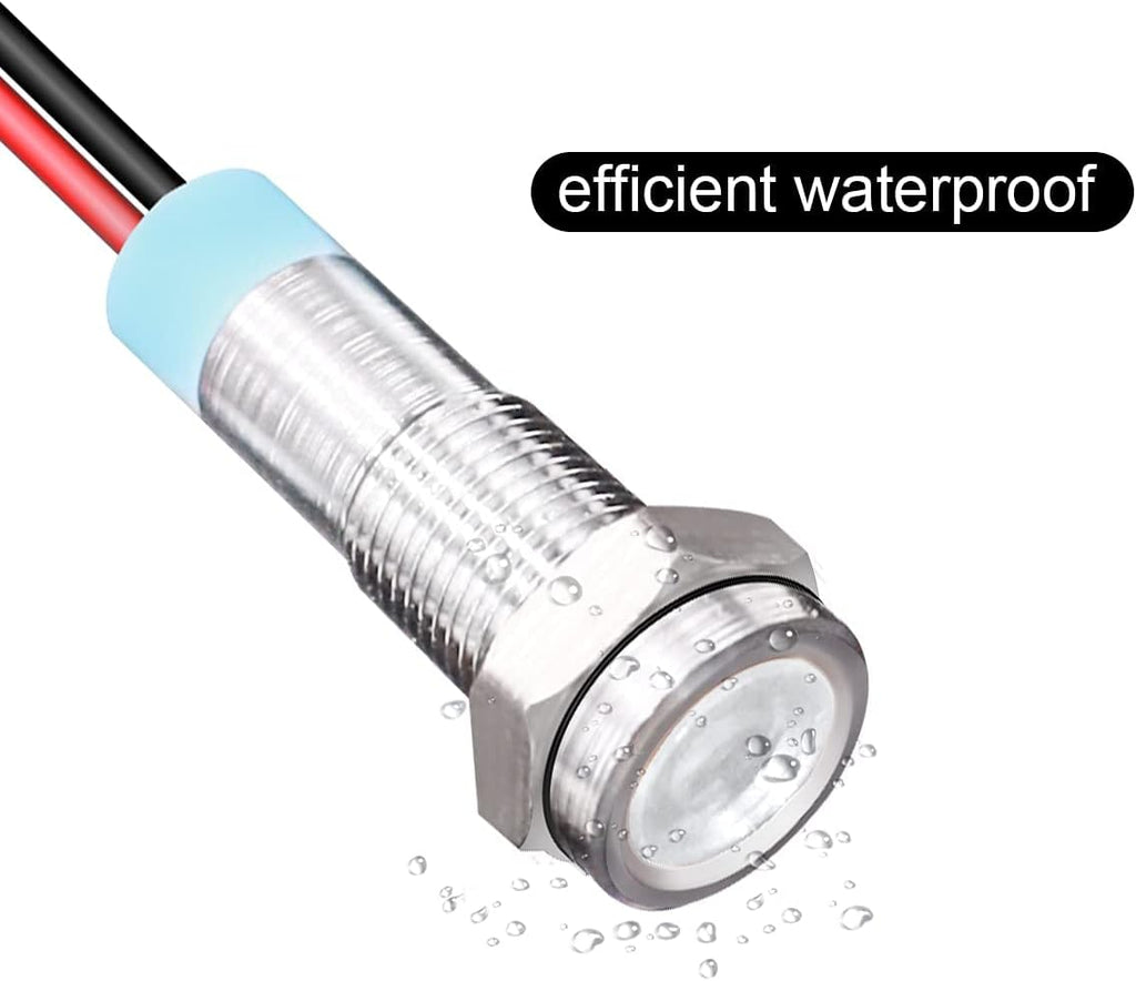 10pcs 6mm 1/4" AC/DC 12-24V LED Metal Indicator Light Pilot Dash Directional with Wire Waterproof Signal Lamp(White)