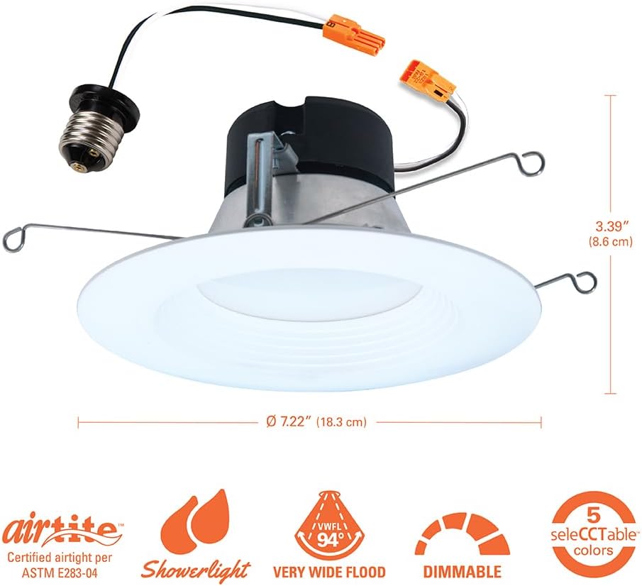HALO 5 inch / 6 inch LED Recessed Light Trim with 5 Color Temperatures, Dimmable Baffle Can Lights for Ceiling, 6-Pack. 750 Lumens LT56079FS1EWHR6PK