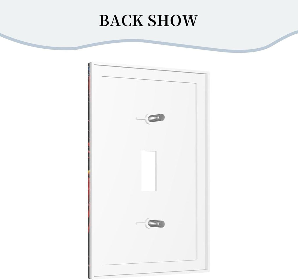 Decorative Light Switch Cover Plate Colorful Doodle Cute Funny Black Red White Cat 1 Gang Wall Plate Oversized Single Toggle Wall Cover Plate Jumbo Switchplate Faceplate