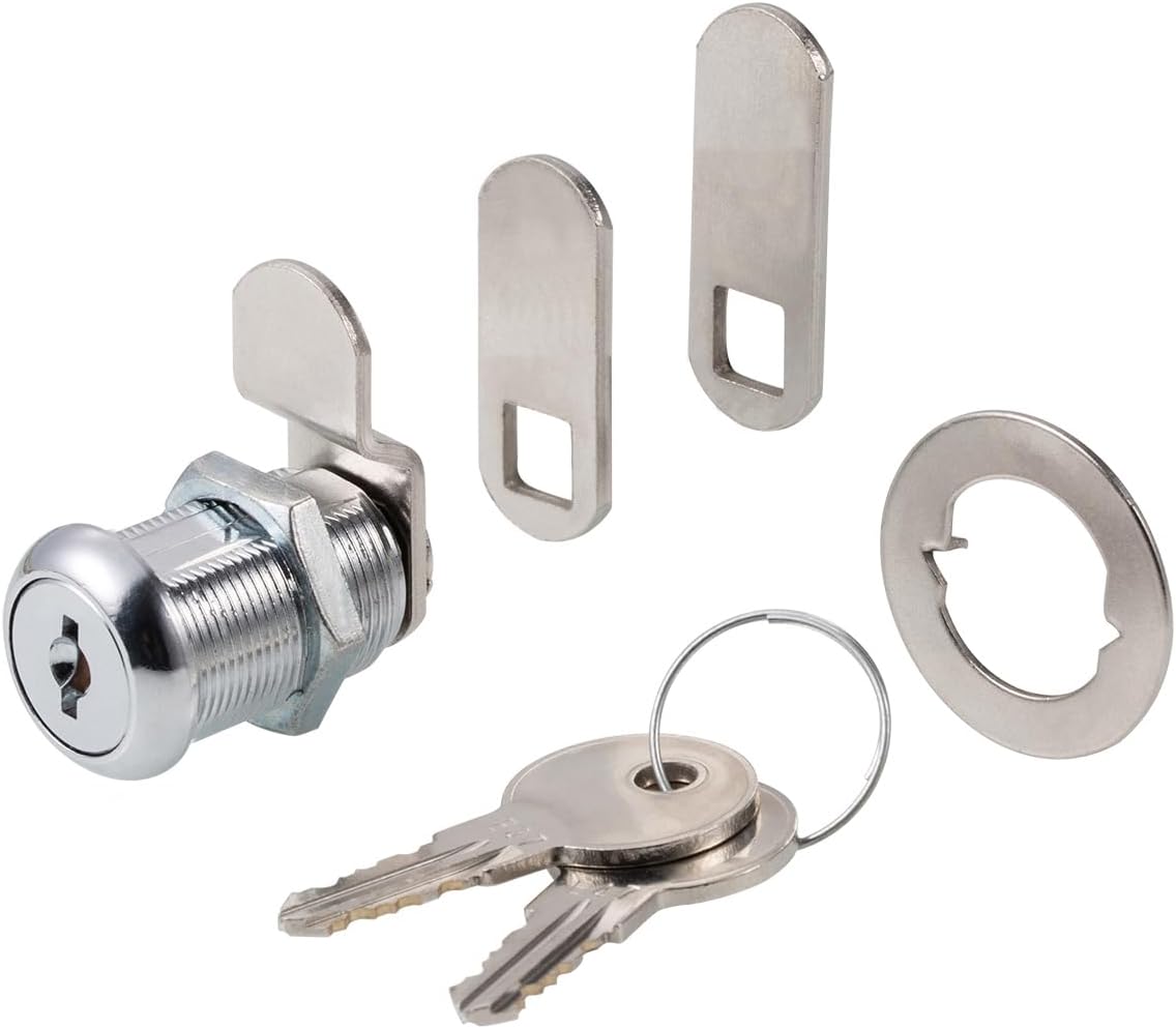 Cabinet Cam Locks Keyed Alike, 1” Cylinder Cam Locks for Tool Box RV Compartment Mailbox Vending Machine Drawer File Cabinet, Fits 3/4” Max Panel Thickness, Chrome Finish with 3 Cams and 2 Keys
