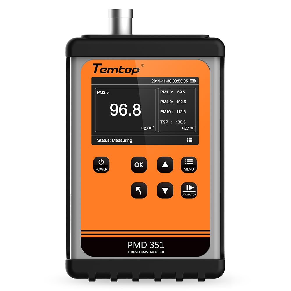 Temtop PMD351 Professional Aerosol Mass Monitor - Handheld PM1.0, PM2.5, PM10 & TSP Monitor with RS-485 for Industrial Hygiene and Environmental Compliance