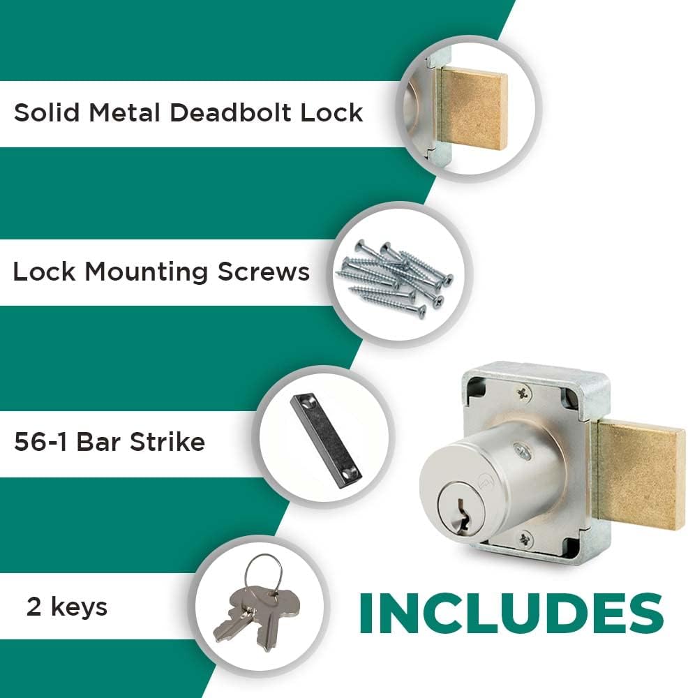 Olympus Lock 100DR Deadbolt Lock | 7/8” Chrome Key US26D | NATL KA915 Easily Rekeyable Cabinet Door Lock, Keyed Alike | Grade 1 Door Locks with Keys | Deadbolt Cabinet Locks | Cabinet Lock for Doors