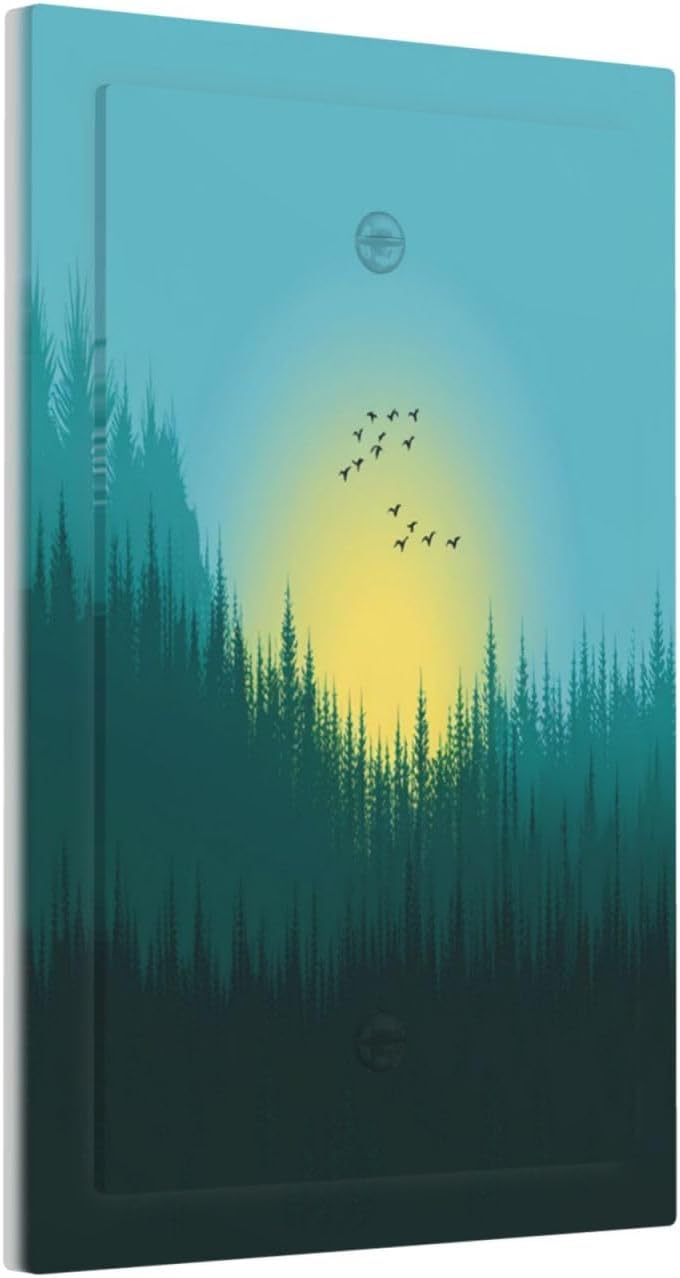 Green Forests And Birds Sun Woodland Light Switch Cover Plate 1 Gang No Device Blank Decorative Switch Plate Electrical Wall Plates Faceplate for Bedroom Bathroom Decor