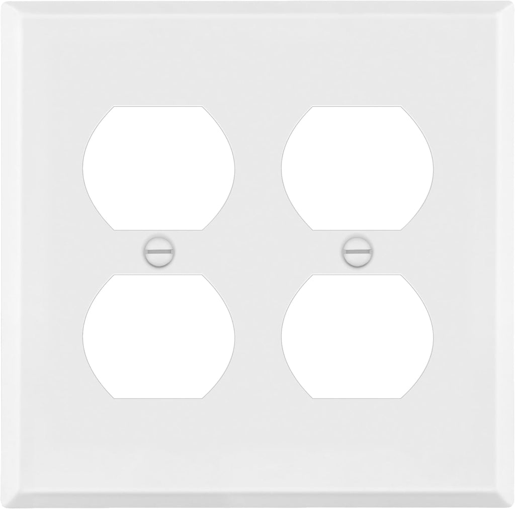 ENERLITES Double Duplex Receptacle Metal Wall Plate, Outlet Cover, Corrosion Resistant, Standard Size 2-Gang 4.50" x 4.57", Powder Coated Stamped Steel, 7722-WM, White Matte