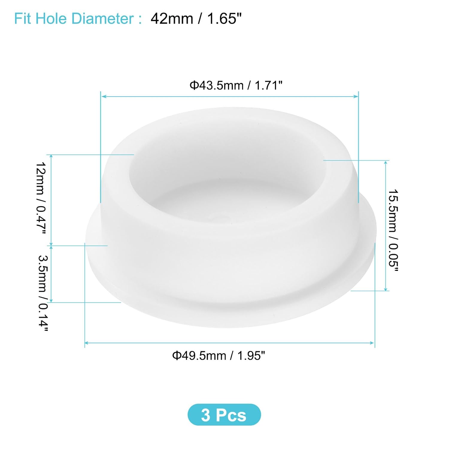 uxcell 3Pcs Silicone Hole Plug, Waterproof Round Rubber Stoppers Bottle Seal Plugs Tube Pipe End Caps for 42mm/1.65" Hole for Bathtub Bottle, White