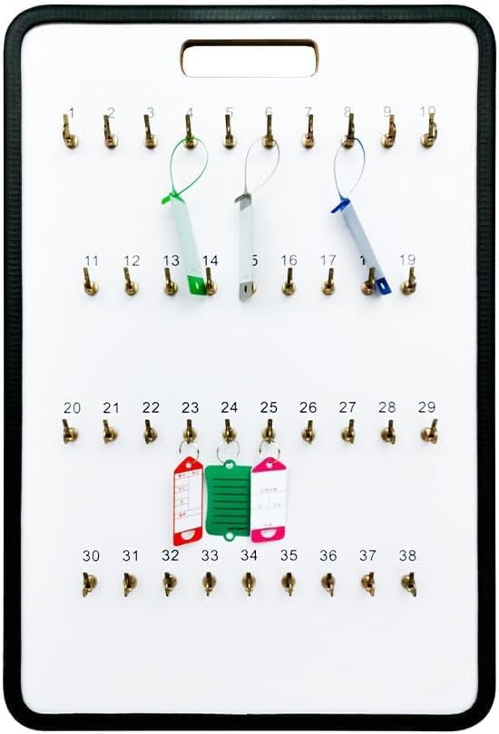 MICRO TEC Masonite Key Holder Wall Mount with 75 Spring-Lock Hooks 24" × 31-3/4" – Wall Mounted Key Organizer Board with Metal Trim and Handle – Dealership, Office, Garage Key Rack Cabinet - Pack of 1