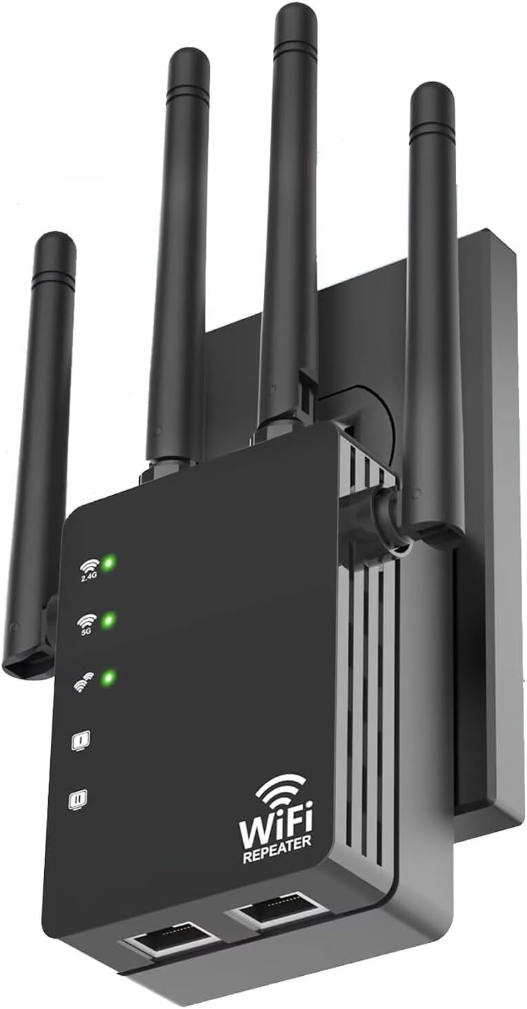 WiFi Extender Signal Booster, Dual-Band 5GHz/2.4GHz 1200Mbps Repeater, Covers Up to 13,888 sq.ft & 150 Devices, Long-Range Internet Booster for Home, Garage, Basement, Outdoor, WPS Easy Setup