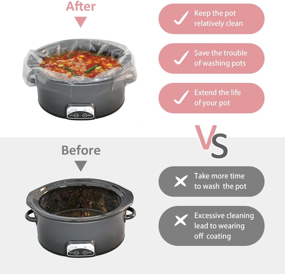Large Size 36 Count Slow Cooker Liners 13"x21", Disposable Nylon Pot Liners, Multipurpose BPA-Free Cooking Bags, Fits 3-8 Quarts Oval & Round Pots & Slow Cookers