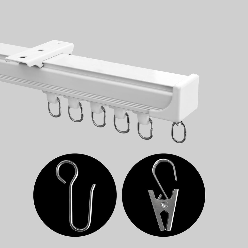 Ceiling Mount Curtains Track Room Divider Privacy Partition Separator Curtain Tracks Rods Heavy Duty RV Shower Outdoor Rail Clip Hook Set, White 3-21ft