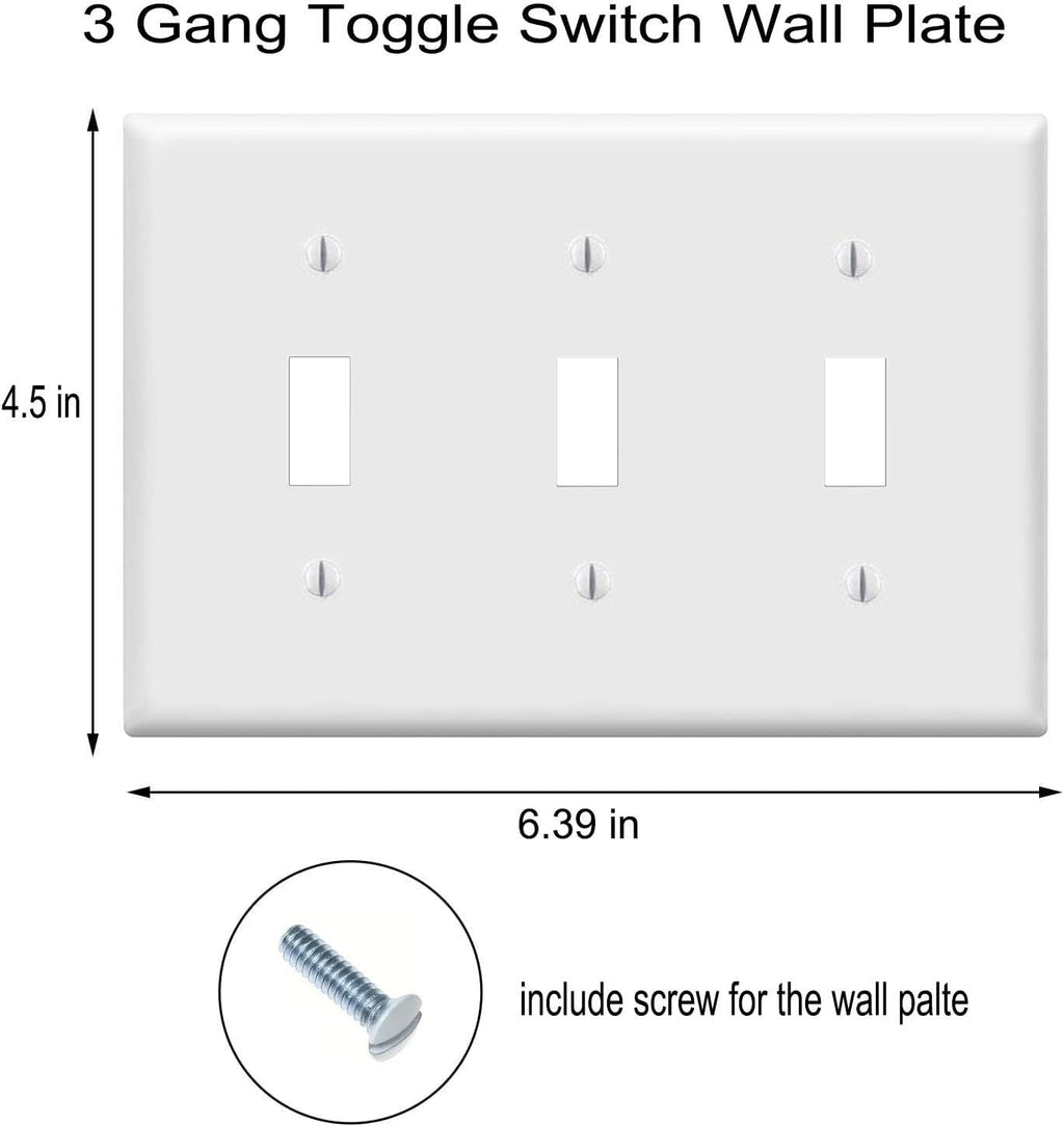 Toggle Light Switch Wall Plates 3-Gang Switch Electrical Cover Plate Unbreakable Thermoplastic Faceplate, White (3 Pack)