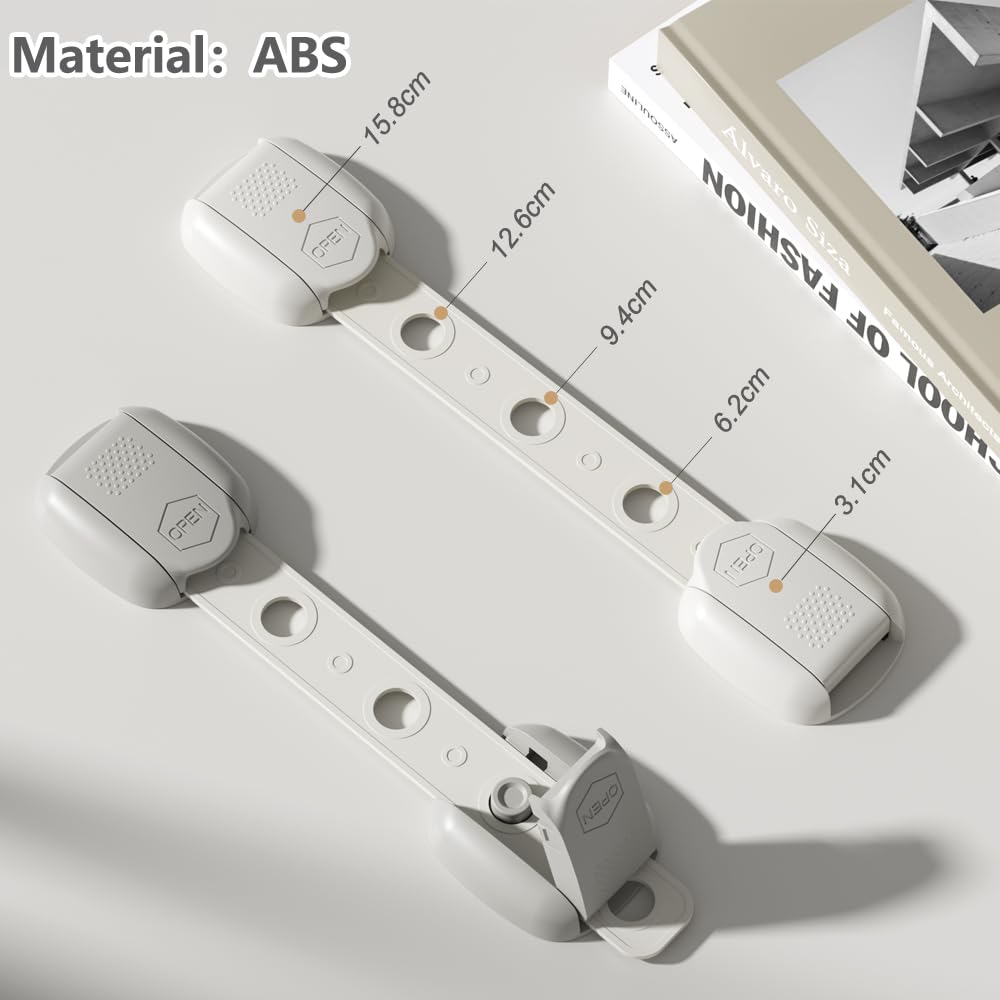 Child Safety Strap Locks (6 Pack) Baby Locks for Cabinets and Drawers, Toilet, Fridge & More. Adhesive Pads. Easy Installation, No Drilling Required, White/Gray (White, 6 pcs (Pack of 1))