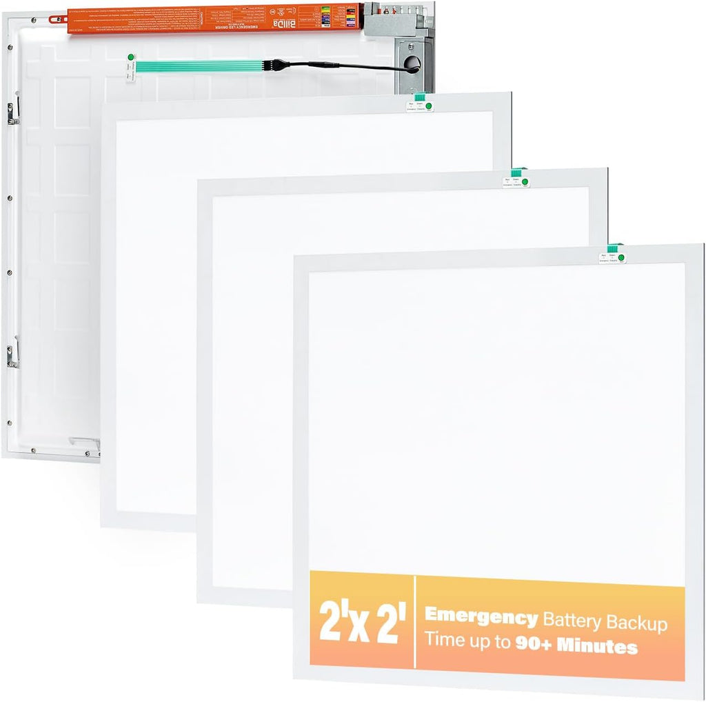 4 Pack 2x2 LED Flat Panel Light with Emergency Battery Backup, Up to 1.5H of Power Support at 8W Output, 0-10V Dimmable, 3000/4000/5000K, 20/30/40W Selectable, UL & ETL