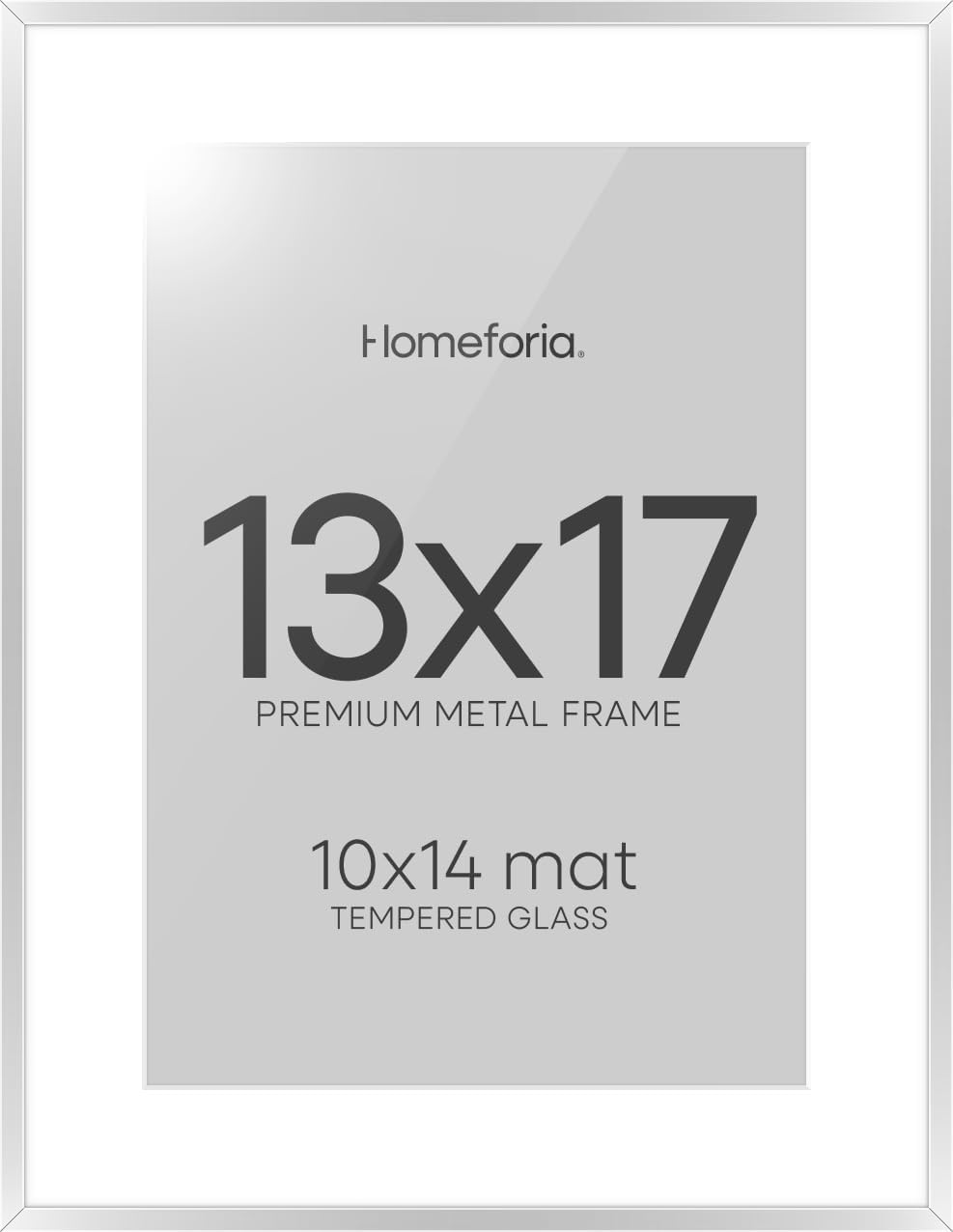 Homeforia 13x17 Picture Frame Silver, High End Metal 13x17 Frames with Mat 10x14 for Photo, 13 x 17 Silver Poster Frame Matted to 10 x 14 Print, 17x13 Hanging Frame, Tempered Glass, Wall Kit, Set of 1