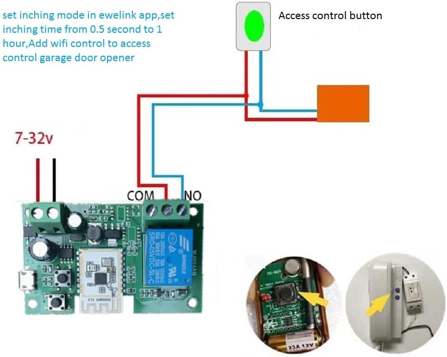 WiFi Smart Switch Relay Module for Home Automation,Add WIFI to access control garage door,eWelink app Remote Dry Contact,Compatible with Alexa,Google assistant (1CH WIFI Bluetooth)
