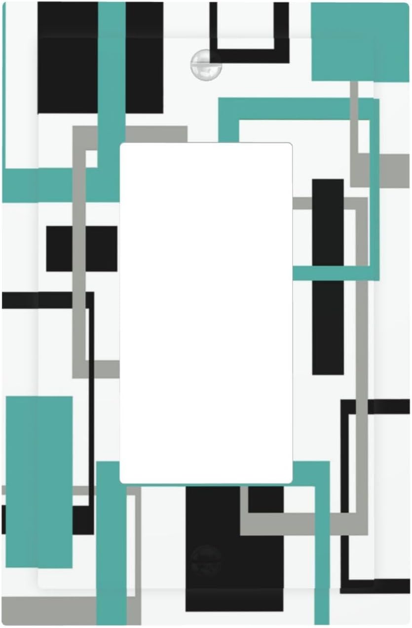 Geometric Turquoise Black Gray Modern Abstract Boho Decorative Outlet Covers 1 Gang Single Rocker Light Switch Cover Plate Wall Plates GFCI Faceplate for Office Nursery Decor