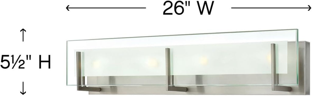 Hinkley Latitude Large Four Light Bath Vanity - Modern, Inside Etched Clear Glass Panel, Bulbs Included - Brushed Nickel Finish