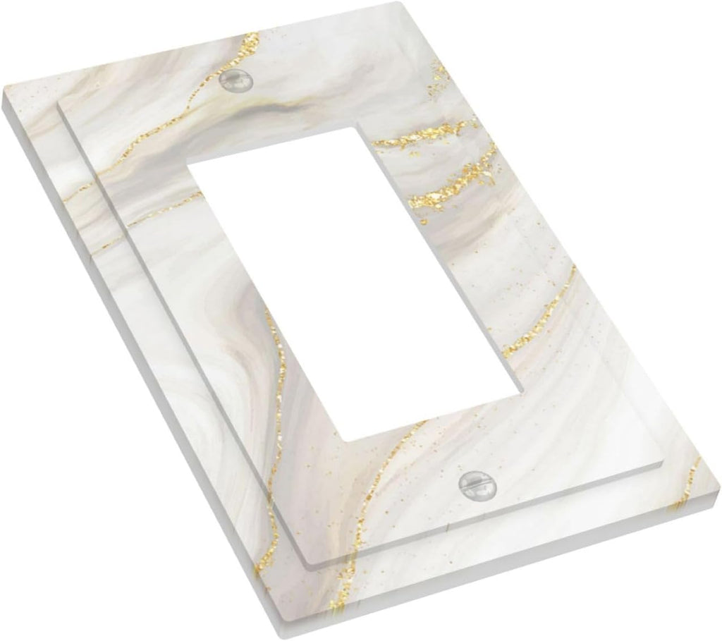 White Grey Gold Marble Simple Tiles Decorative Outlet Covers 1 Gang Single Rocker Light Switch Cover Plate Wall Plates GFCI Faceplate for Bathroom Kitchen Decor
