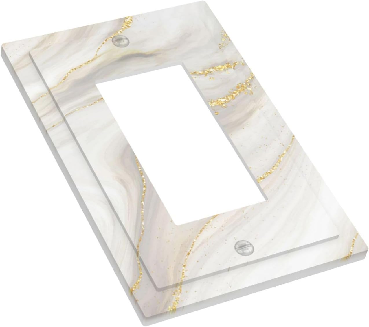 White Grey Gold Marble Simple Tiles Decorative Outlet Covers 1 Gang Single Rocker Light Switch Cover Plate Wall Plates GFCI Faceplate for Bathroom Kitchen Decor