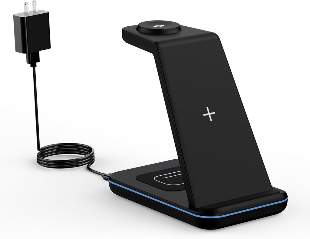 Wireless Charger Stand, CIYOYO 3 in 1 Fast Wireless Charging Station Dock for Apple Watch 11/9/8/7/6/SE/5/4/3/2, Airpods 3/2/Pro, iPhone 17/16/15/14/14 Plus/14 Pro Max/13/13 Pro/12/12 Pro/SE/X/XR/XS/8