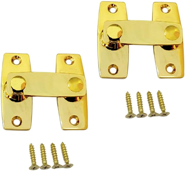 QCAA 2.5" x 2.65", Large, Heavy Forged Solid Brass Door Latch, 180 Degrees Flat Surface Mounting Door Latch Buckle for Doors & Windows, Vibrated Brass, 2 Pack, Made in Taiwan