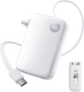 HOU 10000mAh Portable Power Bank with Retractable USB-C Cable, 35W Fast Charging, Dual Device Charging, Foldable Wall Plug, FCC/UL Certified 3 in 1 PD Charger for iPhone, Samsung, iPad, etc
