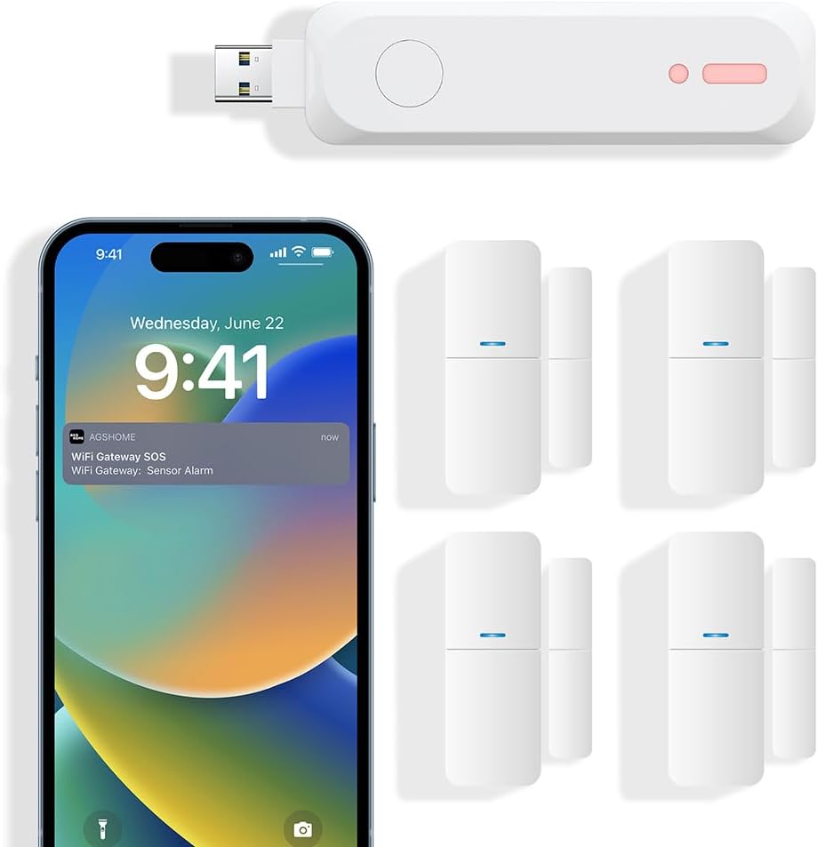 Home Alarm System 5-Piece kit, Door Window Sensors WiFi Slient Alarm System for Kids Safety, Wireless Home Alarm Security System DIY, No Contract, App Alert for Home Apartment, 2.4G WiFi Only