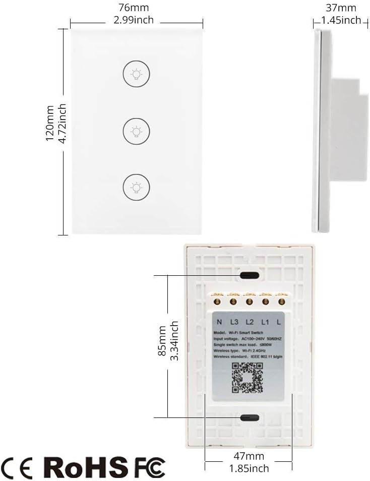 MOES WiFi Smart Wall Touch Light Switch Glass Panel Wireless Remote Control by Mobile APP Anywhere Compatible with Alexa,Timing Function No Hub Required (Wall Switch 3 Gang)