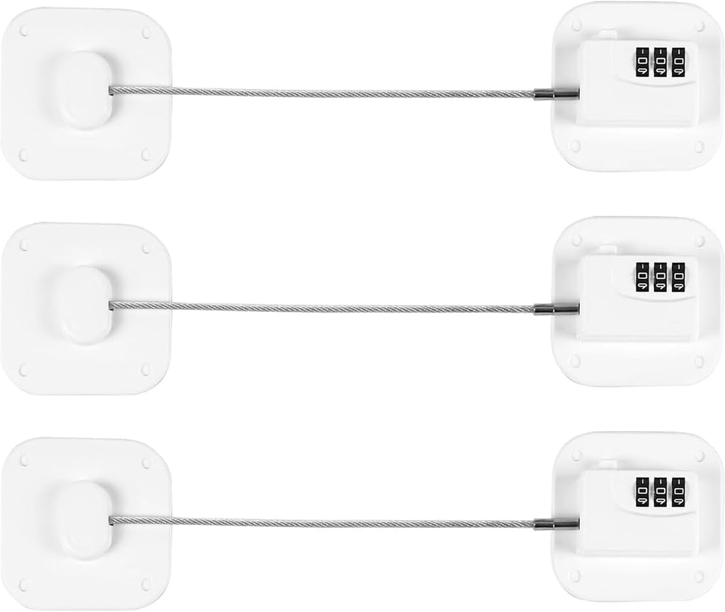 Refrigerator Lock, Combination Lock for Refrigerator Cabinets, Drawers, Heavy Duty Fridge Lock, Easy Install No Keys Needed, (White-3Pack)