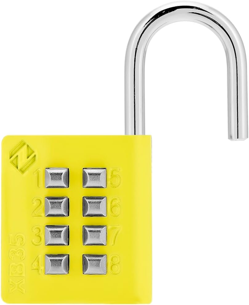 XB35 8-Digit Push Button Combination Padlock, 4 Digit Locking Mechanism, Yellow, 1-Pack