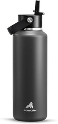POWCAN 18 oz Kid Water Bottle with Straw: Leakproof, Lightweight, Top Handle, Flex Cap, Vacuum Insulated Water Bottle for Sport, Outdoors, Running, Camping, Home, Hiking, School, Workouts (Stone Gray)