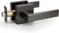 KNOBWELL 1 Pack Gunmetal Black Door Handle Brushed Black Nickel Square Doorknob with Lever Interior Door Lever for Closet Hallway
