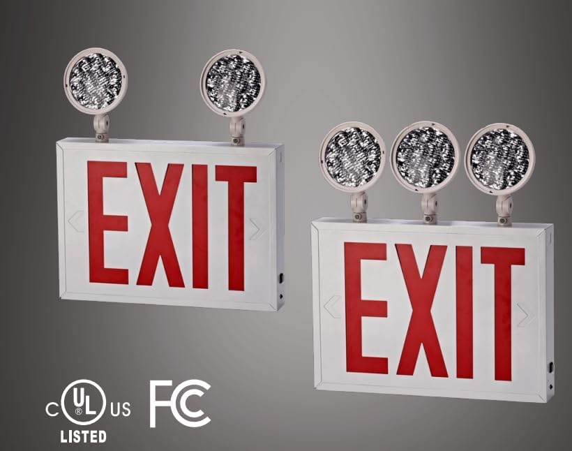 TANLUX New York Approved Emergency Exit Sign, Red Exit Signs with Emergency Lights, Hardwired with Battery Backup, AC 120/277V, Single and Double Faces, Two or Three Heads Optional