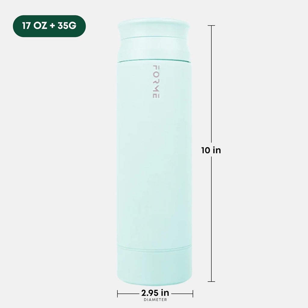 FORME - Blender Shaker Bottle, Leakproof Double Insulated Stainless Steel, Noiseless Shaker Bottle for Hot & Cold Drinks with Supplement Storage, Ideal for Protein & Shakes (Sea Mist, 16.9 oz)