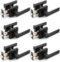 Probrico Interior Black Door Handle, Heavy Duty, Flat Square Privacy Door Handles, Keyless Door Levers Lockset for Bedroom and Bathroom (6 Pack, Modern)
