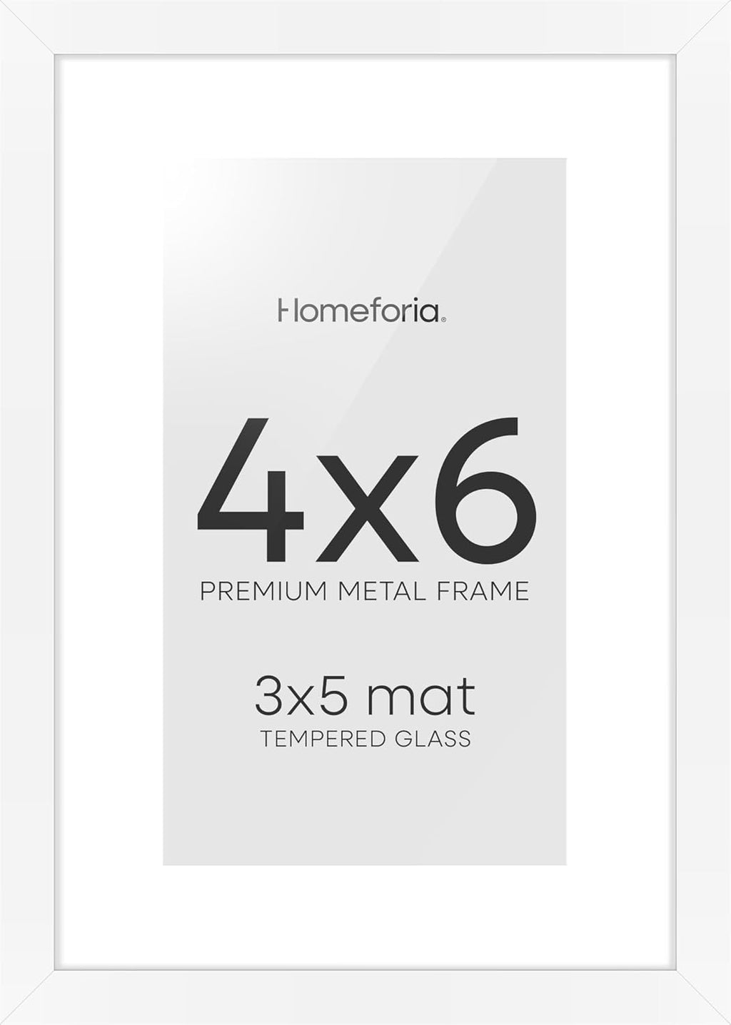 Homeforia 4x6 Picture Frame White, High End Metal 4 x 6 White Frames with Mat 3 x 5 for Art, 4x6 Desk Frame Matted to 3x5 inch Photo, 4 by 6 Wall or Tabletop Frames, Tempered Glass, Wall Kit, Set of 1