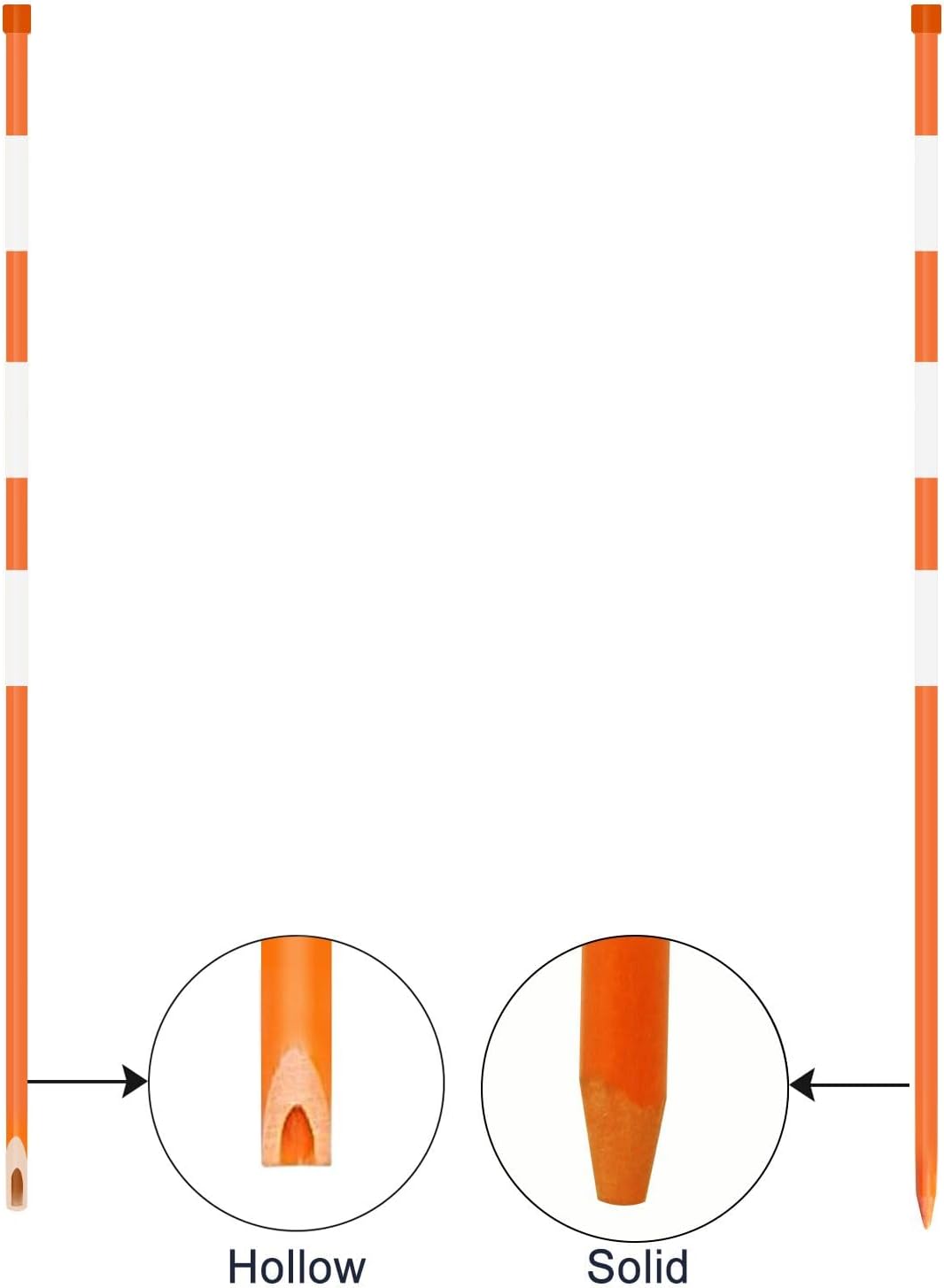 FiberMarker Snow Markers 60-Inch, 1/4-Inch Diameter Reflective Snow Poles 50pack, Orange Hollow with 3pc 7" Reflective Tapes