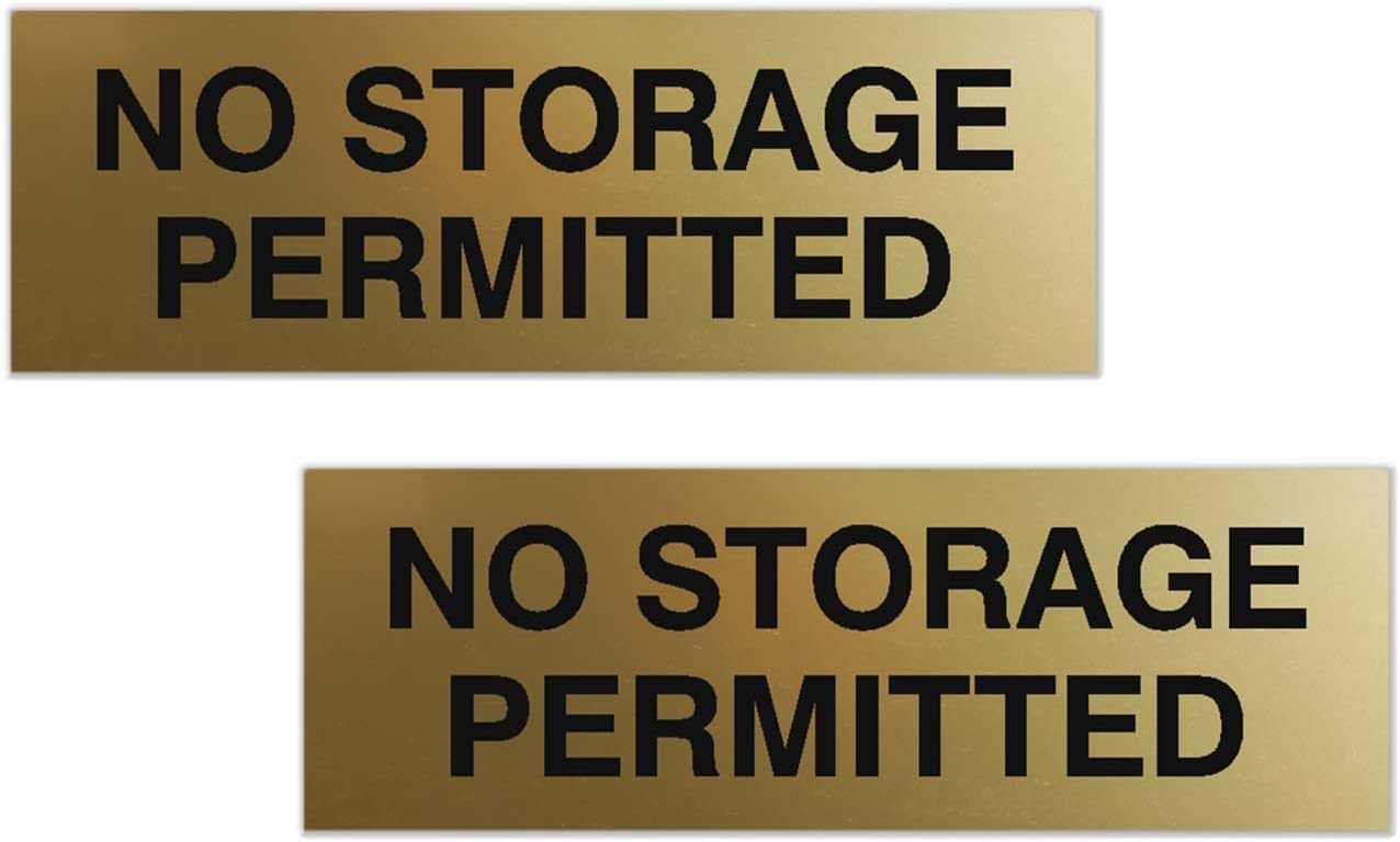 Signs ByLITA Basic No Storage Permitted Sign | Powerful Foam Tape (Brushed Gold) - Small 2 Pack