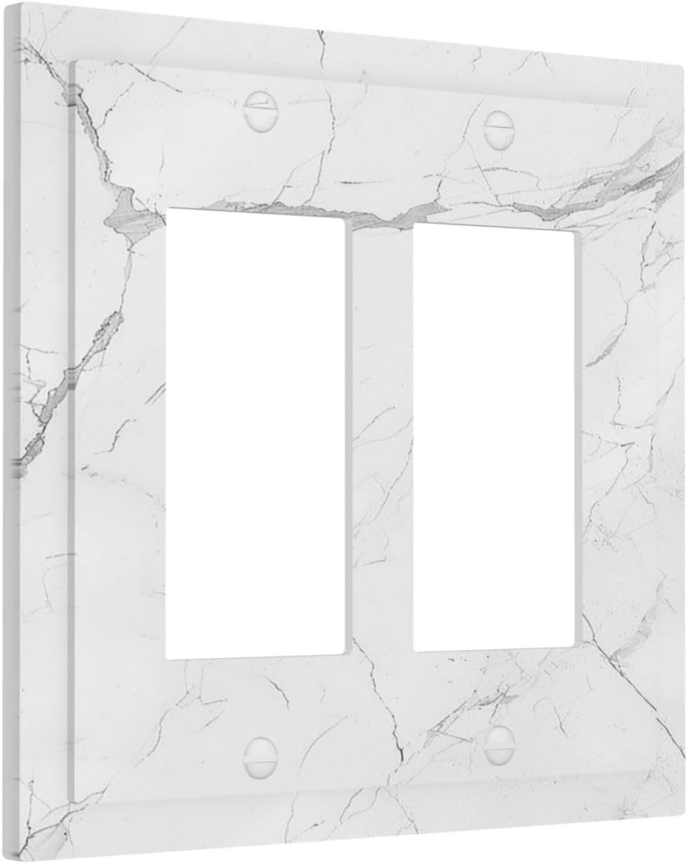 Decorative Outlet Covers White Grey Abstract Modern Marble 2 Gang Double GFCI Rocker Electrical Wall Panels Light Switch Cover Plate for Bathroom Kitchen Decor