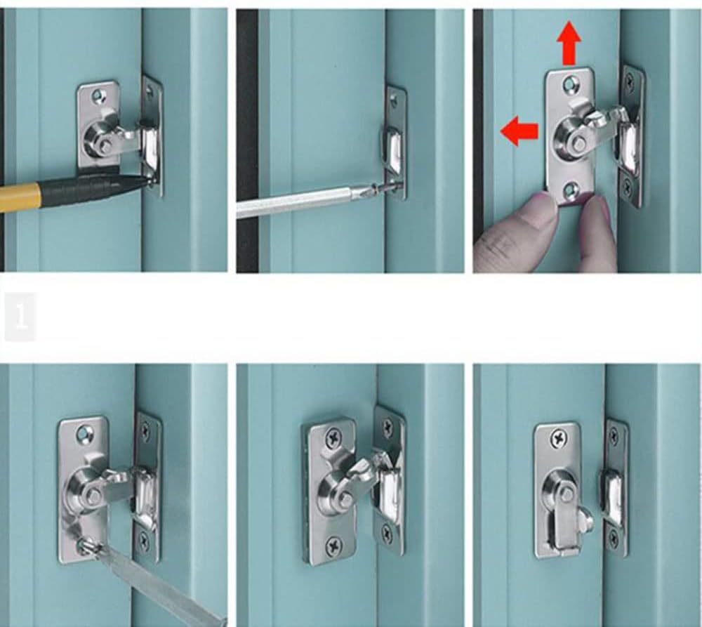 90 Degree Right Angle Door Lock Buckle Safety Door Lock Bolt, Stainless Steel Door Latch for Wooden Fences, Doors, Windows, Safety Sliding Door Latch… (Silver)