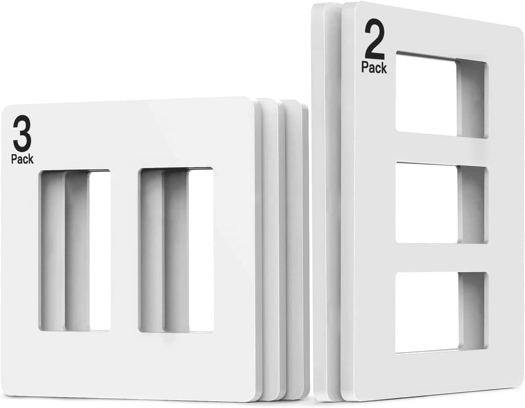 TREATLIFE Screwless Decorator Wall Plates, Standard Size 2-Gang/3-Gang Light Switch Plate, Outlet Covers, White 5 Pack (2-Gang 3 Pack & 3-Gang 2 Pack)