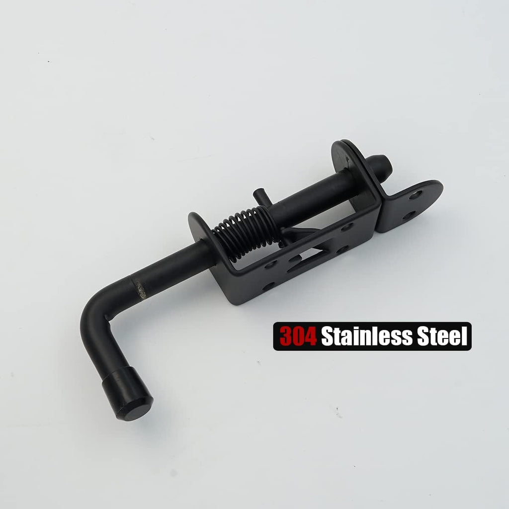 JQK Spring Loaded Latch Pin, 304 Stainless Steel Barrel Bolt Thickened 2mm Door Lock, 5 Inch Black (1 Pack), HSB300-BK