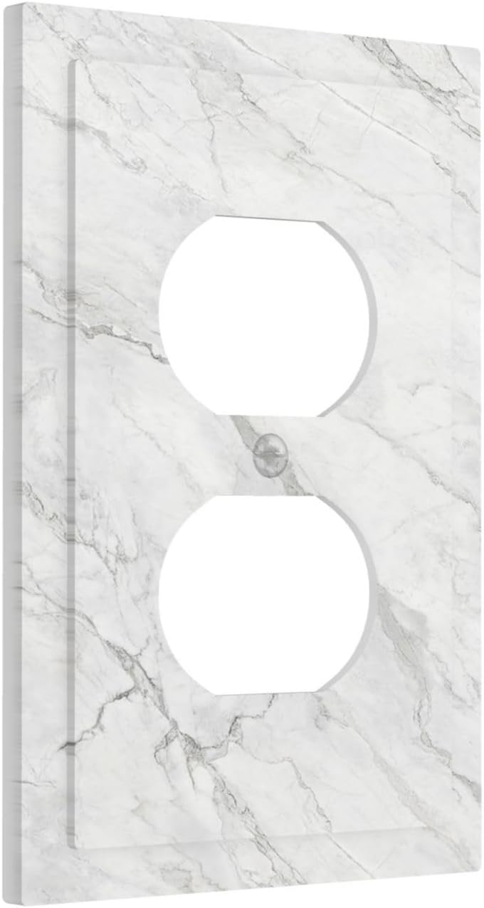 Outlet Covers Marble Granite White And Grey 1 Gang Duplex Electrical Receptacle Faceplate Light Switch Cover Wall Plate Decorative Switch Plates for Home Bedroom Decor