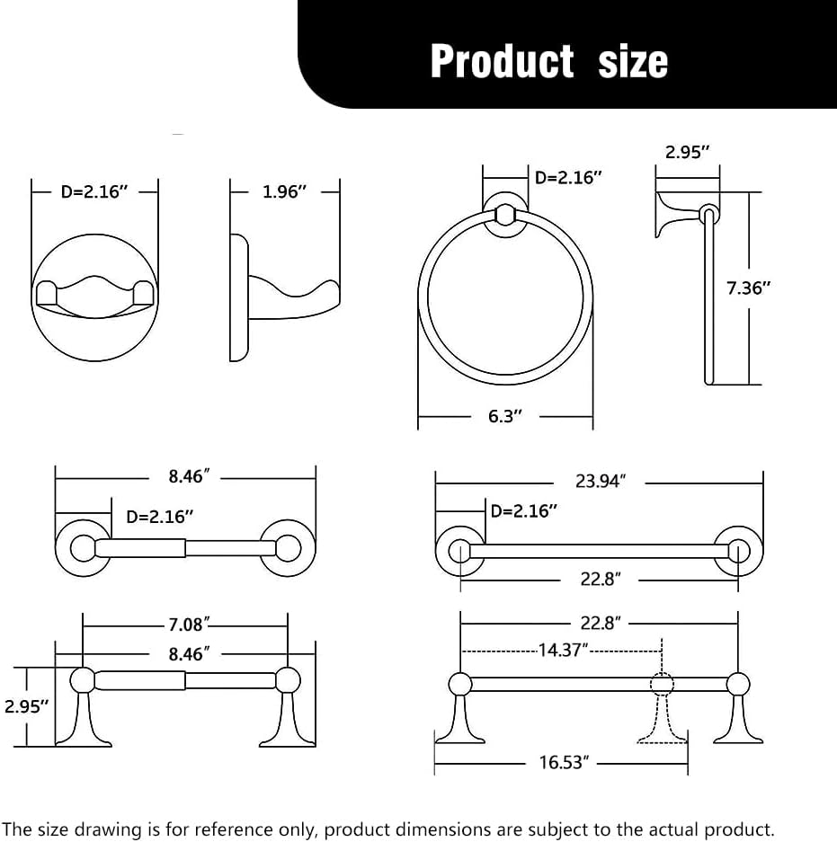 Matt Black Bathroom Accessory Set, Adjustable Towel Bar,Towel Ring,Toilet Paper Holder,Robe Hook 4-Piece Bathroom Hardware Set Wall Mounted (Matt Black)