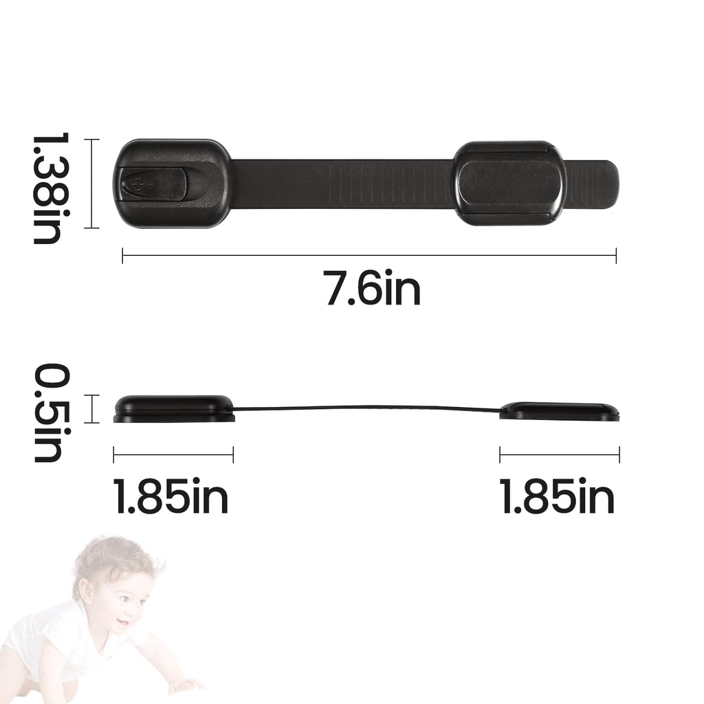 Child Safety Strap Locks (6 Packs) Baby Lock for Drawers, Refrigerators, Dishwashers, Toilet Seats, Cabinets, Ovens, Trash Cans, etc. Easy to Install, No Drilling Required, 3M Adhesive Pads (Black)