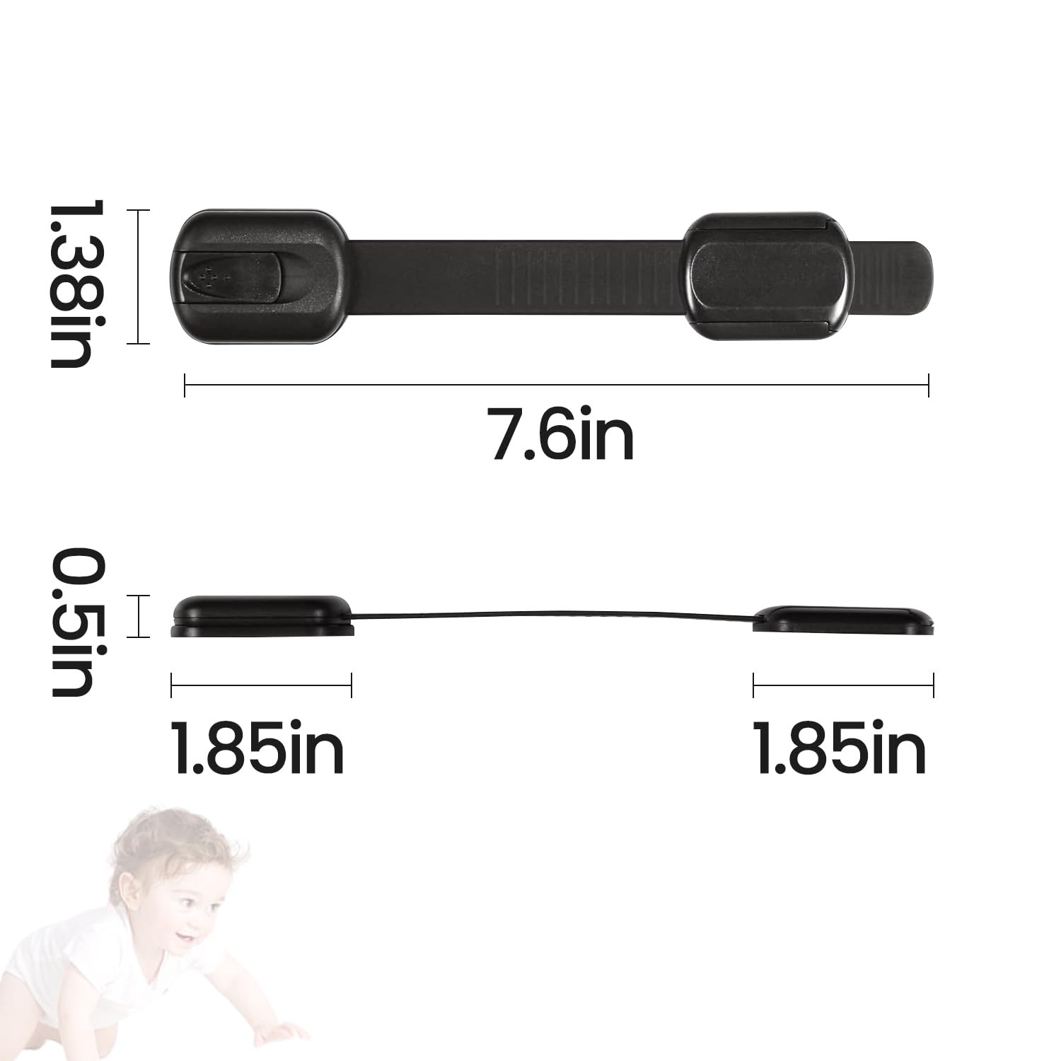Child Safety Strap Locks (6 Packs) Baby Lock for Drawers, Refrigerators, Dishwashers, Toilet Seats, Cabinets, Ovens, Trash Cans, etc. Easy to Install, No Drilling Required, 3M Adhesive Pads (Black)