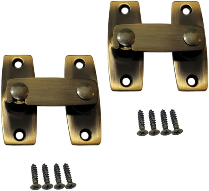 QCAA 2.5" x 2.65", Large, Heavy Solid Forged Brass Door Latch, 180 Degrees Flat Surface Mounting Door Latch Buckle for Doors & Windows, Antique Brass, 2 Pack, Made in Taiwan
