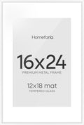 Homeforia 16 x 24 Picture Frame White, High End Metal 24x16 Poster Frame, 16 x 24 White Frames Matted to 12 by 18 inch Print, 24by16 Thin Frame with Mat 12x18 Photo, Tempered Glass, Wall Kit, Set of 1