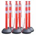 6 Pack 40 Inch Traffic Delineator Posts with Fillable Base and 6.6FT Plastic Chain, Safety Delineator Post Cones with 2 White Reflective Stripes for Construction Work (Red)