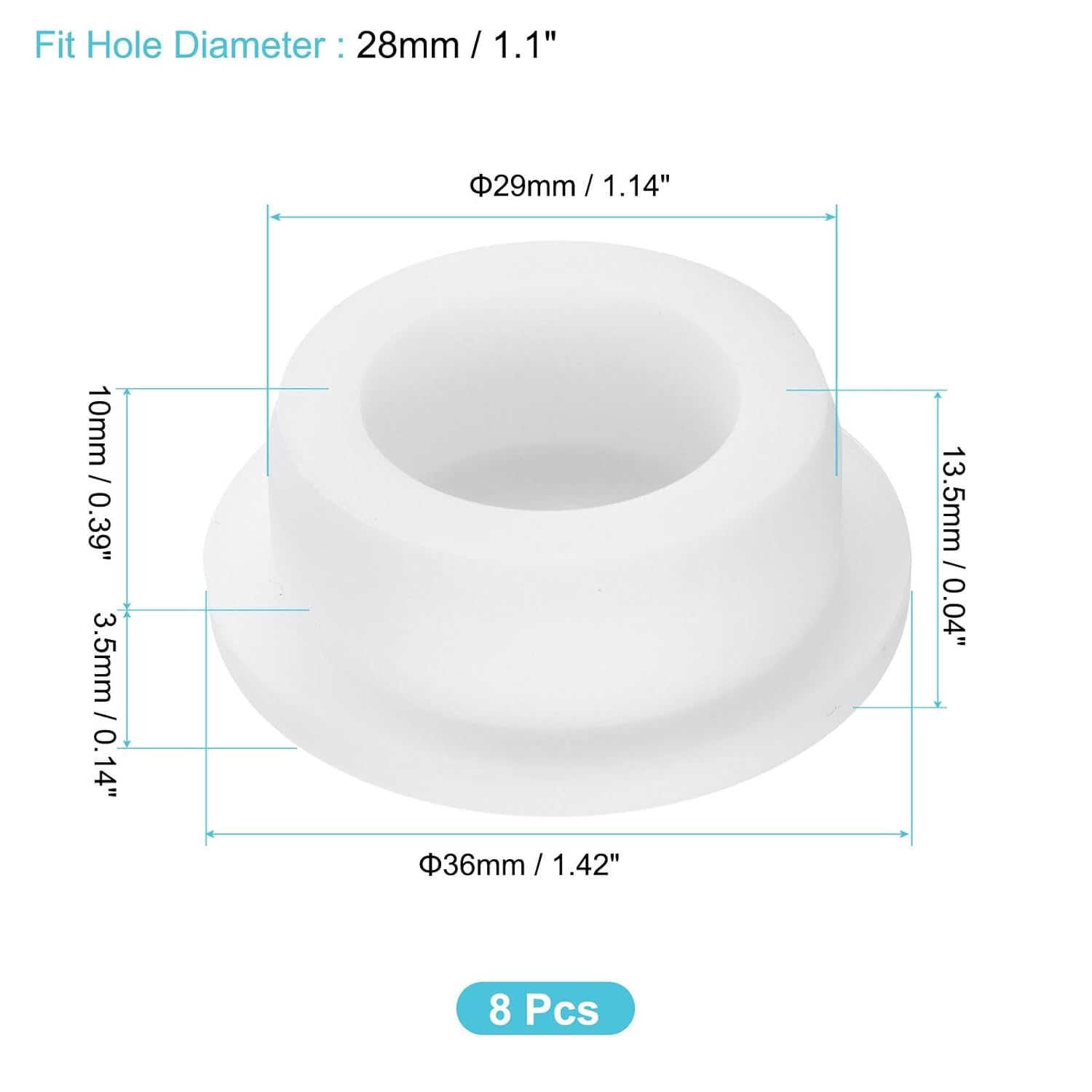 uxcell 8Pcs Silicone Hole Plug, Waterproof Round Rubber Stoppers Bottle Seal Plugs Tube Pipe End Caps for 28mm/1.1" Hole for Bathtub Bottle, White